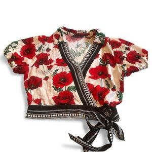 Lulumari Poppy Print Red Floral Blouse Womens Size M